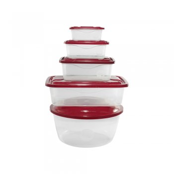 CONJ.5 PÇS: SALADEIRA RED.5,5L + CX.RETANGUNLAR 3,3L + 1 PMG RETANGULAR 300/700/1,390ML